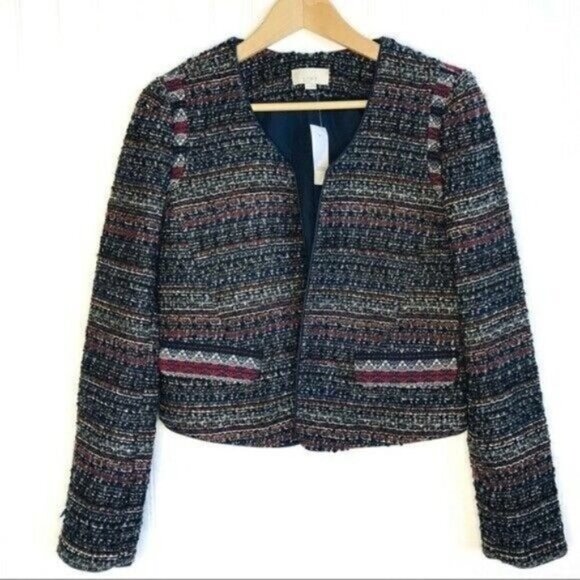 Ann Taylor Loft Boucle Tweed Multi Striped Navy Open Wool 2 Aztec Blazer NWT - Picture 1 of 7